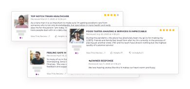 Example of reviews featured on Pride Places